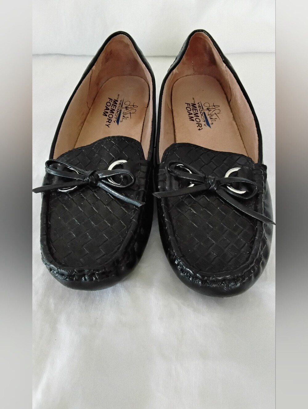 Life Stride Velocity Imperial Black Woven Moccasin Slip-Ons with Bow Detail